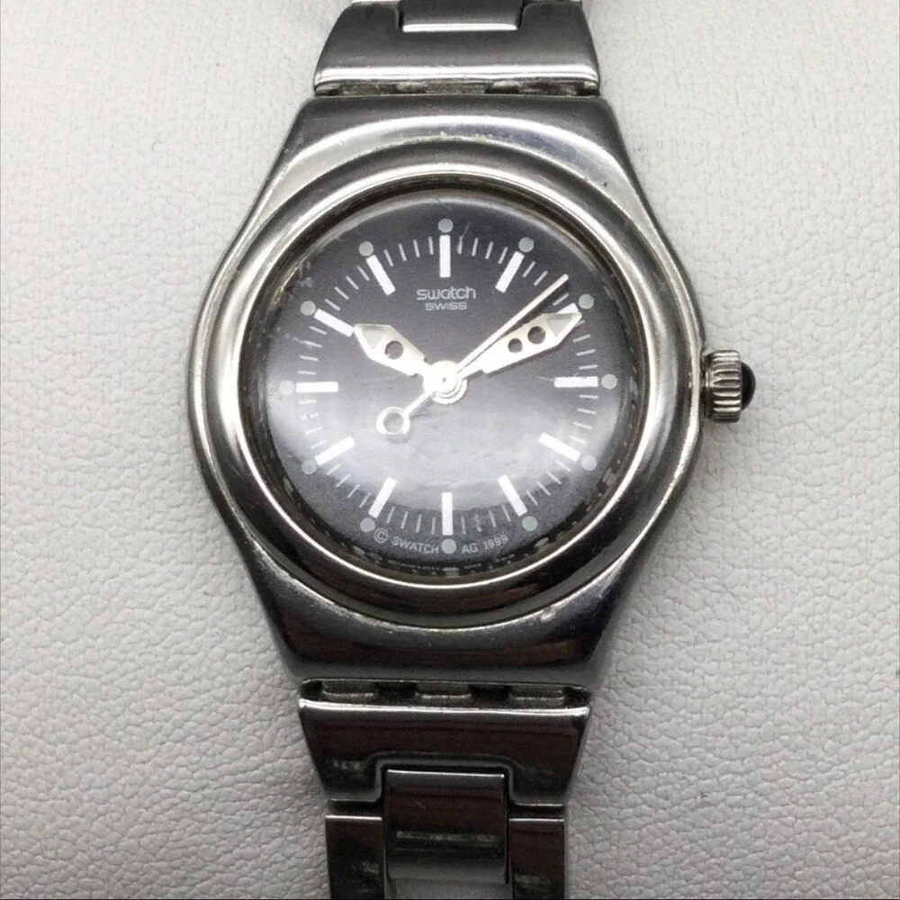 Vintage Swatch Irony Frivole Womens Watch 24mm Black Stainless New Battery 6.25